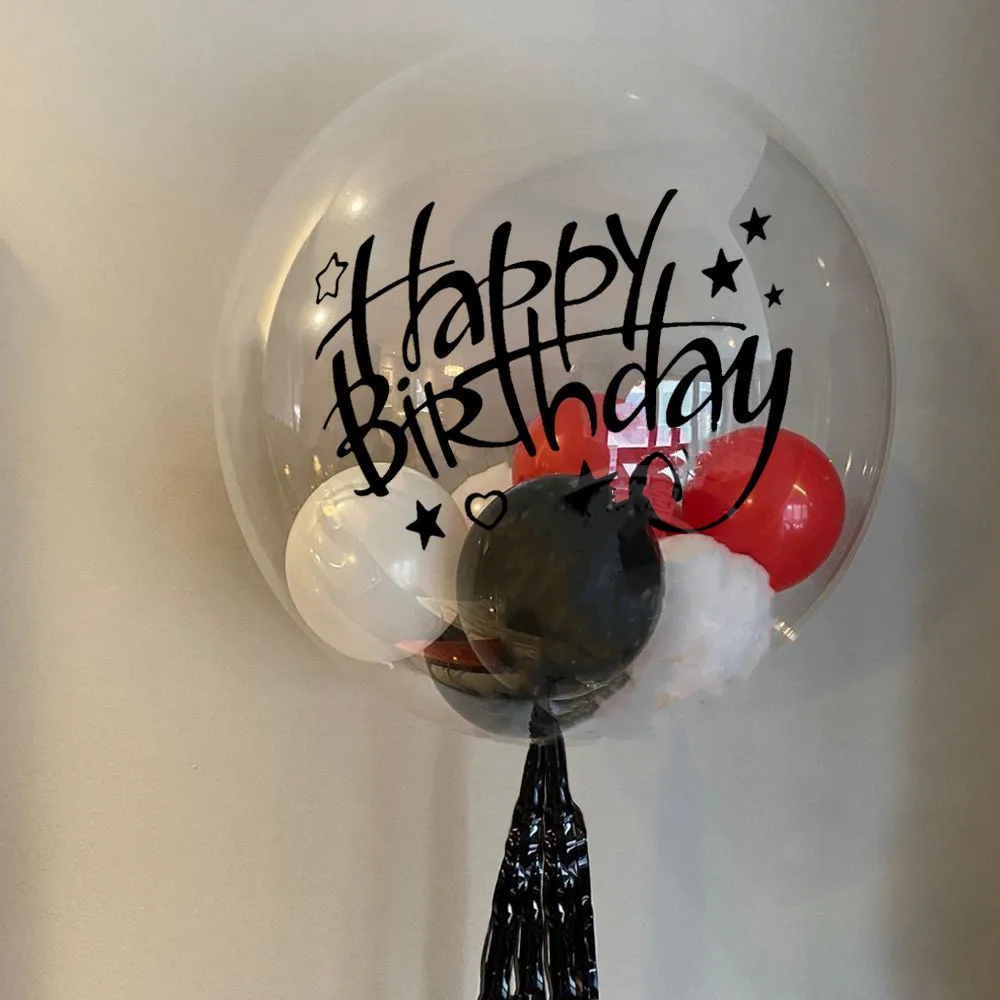 14pcs18 Inch Transparent Crystal Bobo Ball Helium Globos Happy Birthday Sticker Red Black And White Party Balloons | Дом и сад