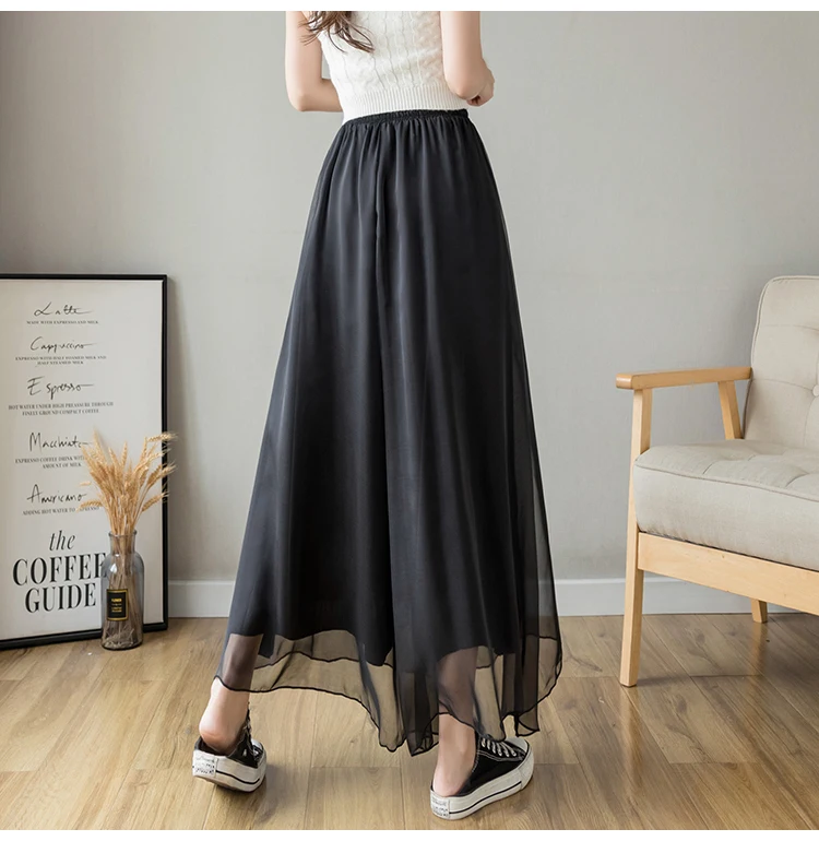 Casual Elastic High Waist Wide-leg Pants Summer Women Solid Color Loose Trousers Chic Streetwear Office Female Chiffon Pants black cargo pants