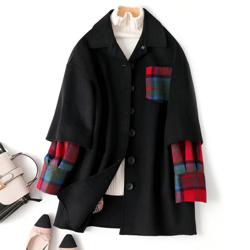 

Double-Sided Cashmere Coat Women's 2019 Autumn And Winter New Style Shirt Loose Medium Length Woolen Jacket Joint Woolen Coat