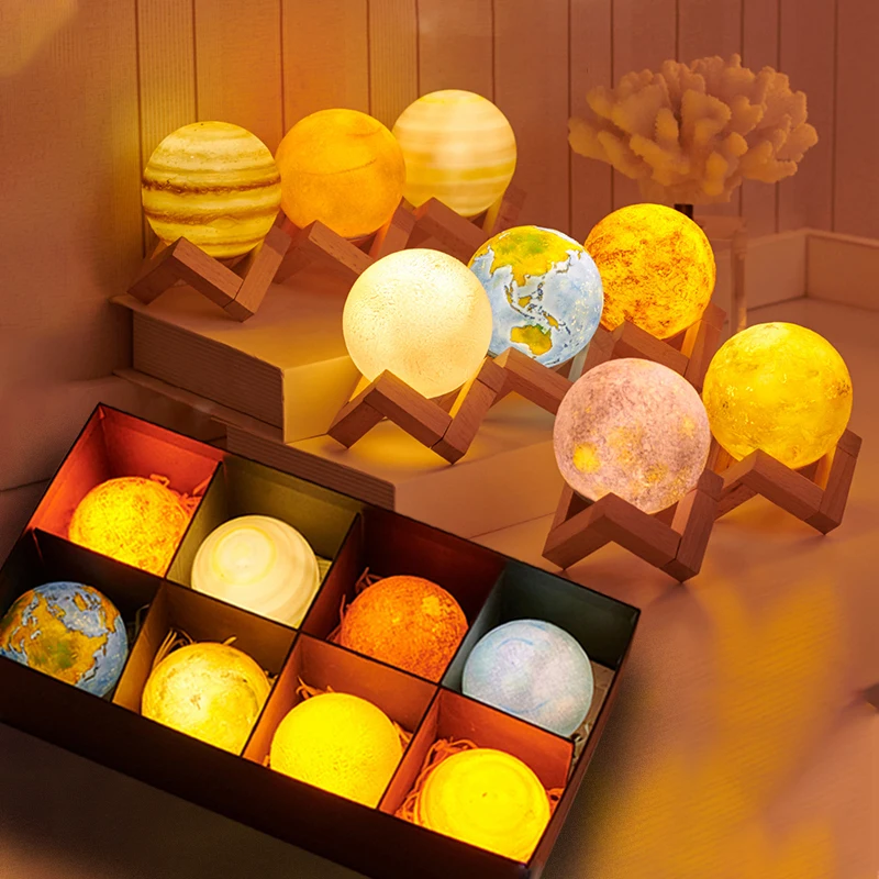 

8 Pcs/set Moon Globe 3D Print Moon Lamp Touch Control 3 Colors Night Light Creative Gift Family Bedroom Decoration Children