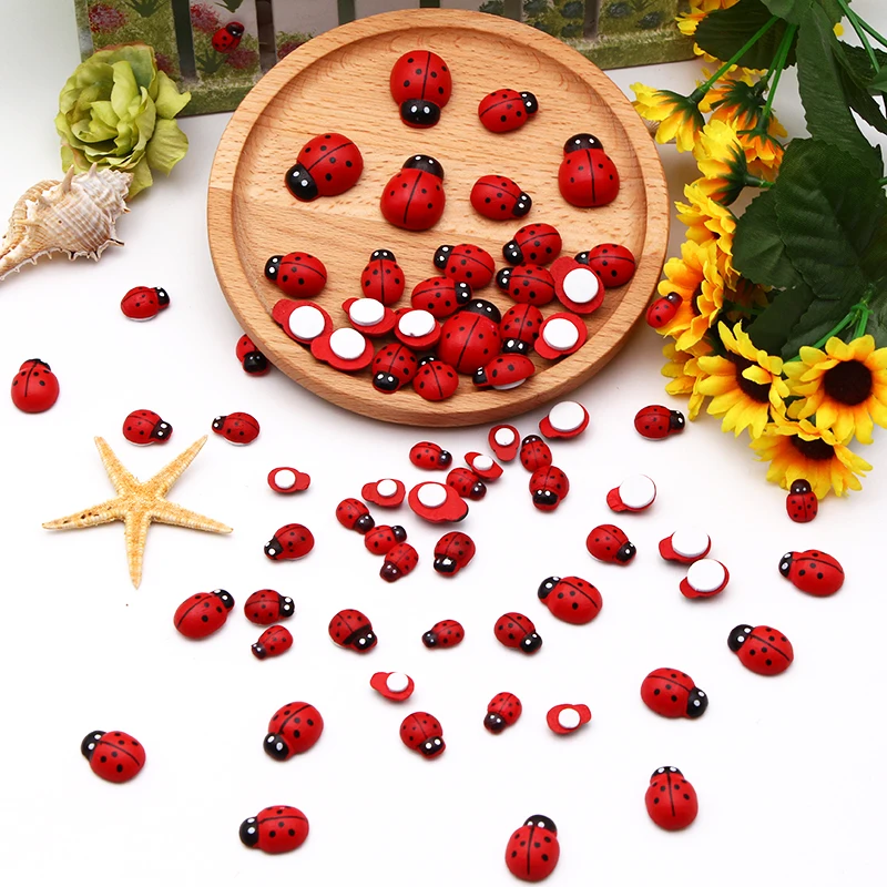 Garden Crafts Ladybug-Decoration Wood-Ornaments Miniature 50/35/30-/.. Landscape Red