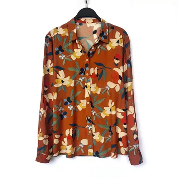 

Women Shirt Floral Printed Shirt 2020 Early Spring Viscose Shirt Vintage Women Blouse