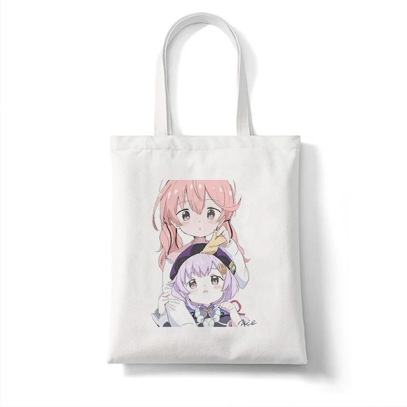 Canvas Bag Shopper Bag Genshin Game Kawaii Anime Shopping Bags Handbags Shoulder Bag Casual Handbag Women High Capacity Eco Bag