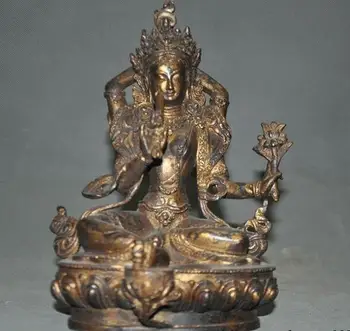 

Old Tibet Buddhism bronze Gilt Hold sword Manjushri 4 arms chenrezig Tara statue