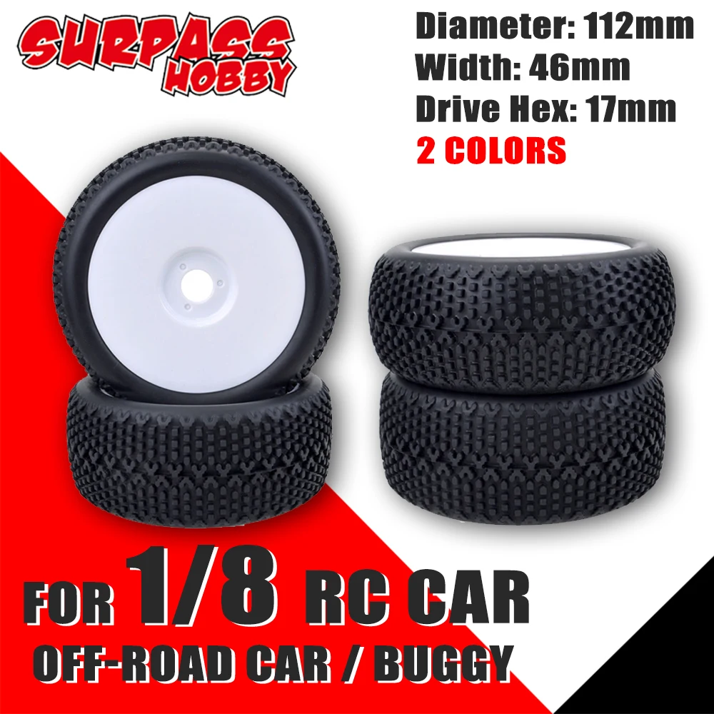 SURPASS HOBBY 112MM Rubber Tires 17mm Hub Hex Wheel Rim for 1/8 RC Car Crawler Buggy Off-Road Redcat Team VRX HPI Kyosho HSP | Игрушки и
