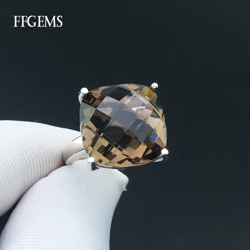 FFGems Smoky Quartz Rings Sterling Real 925 Silver Crystal Gemstone Fine Jewelry Women Engagement Wedding Gift FFGems Smoky Quartz Rings Sterling Real 925 Silver Crystal Gemstone Fine Jewelry Women Engagement Wedding Gift