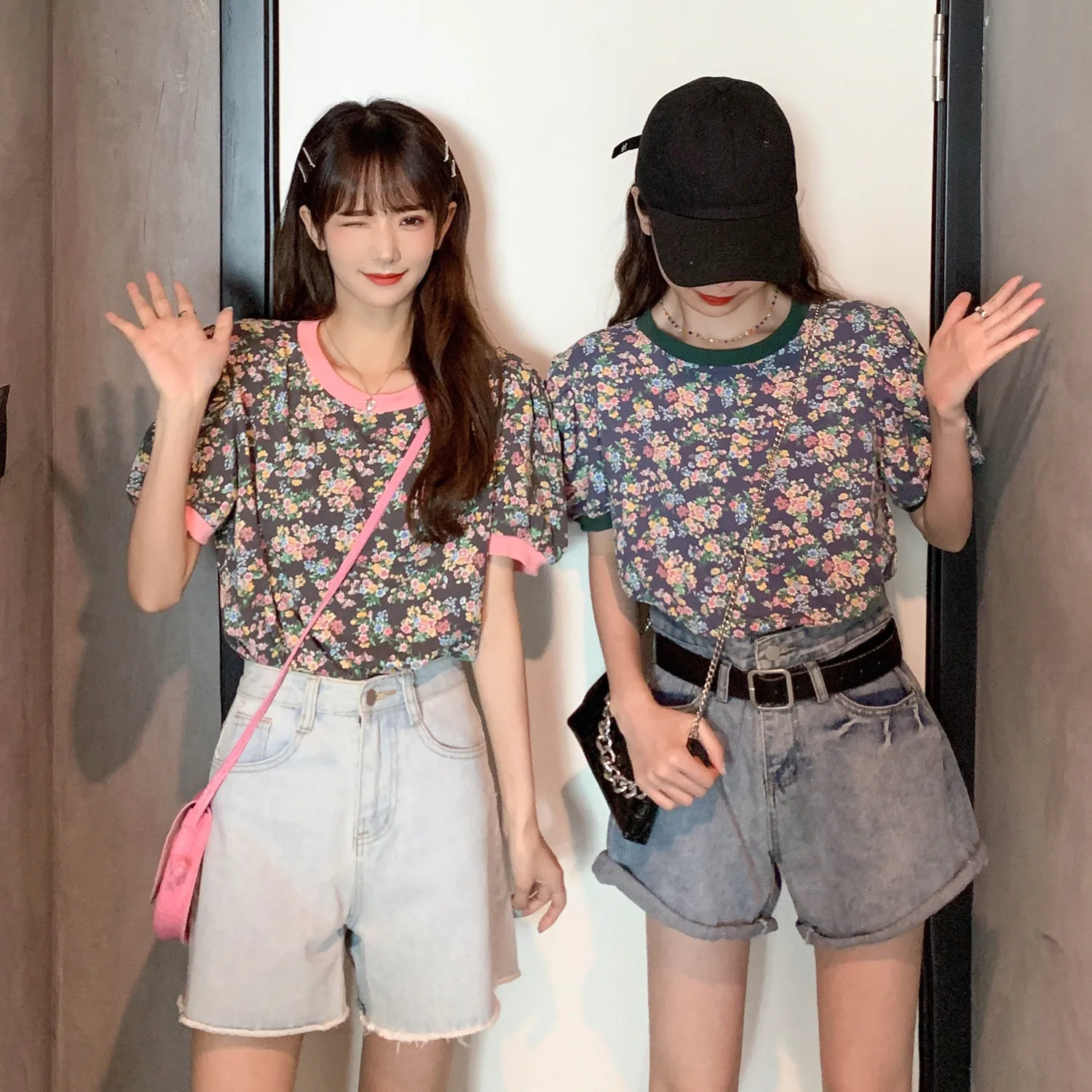 

New Summer Sweet Retro Loose Print O Neck Small Floral Short Sleeve T-Shirt Women's Top