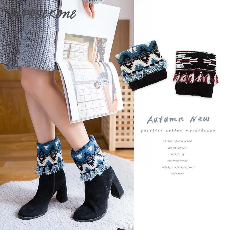 

1 Pair Fashion Ethnic Style Leg Warmers Boot Cover Cute Socks Women Cover Creative Knitting Socks Meias Elastic Calcetines Mujer
