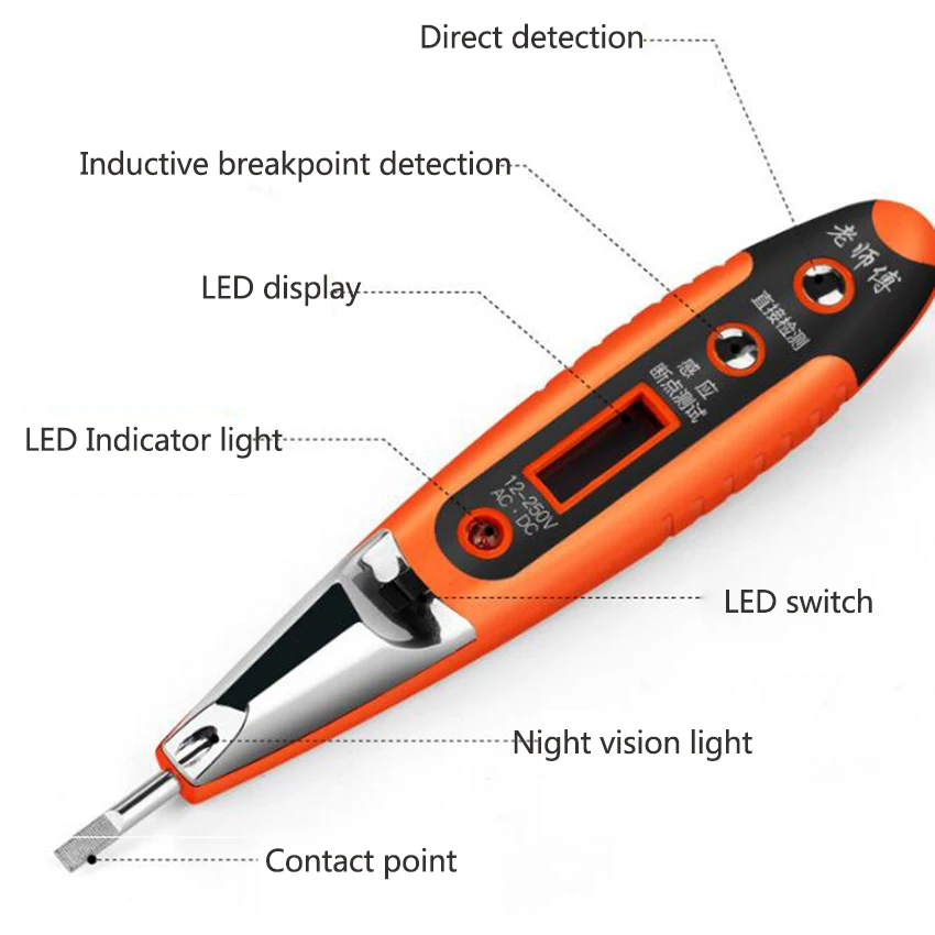 12-250 в розетка AC розетка тестер датчика детектора напряжения электрический тест ручка светодиодный светильник индикатор напряжения