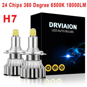 

2Pcs LED Headlights H7 White Super Bright Set Auto 18000LM 6500K 360 Degree