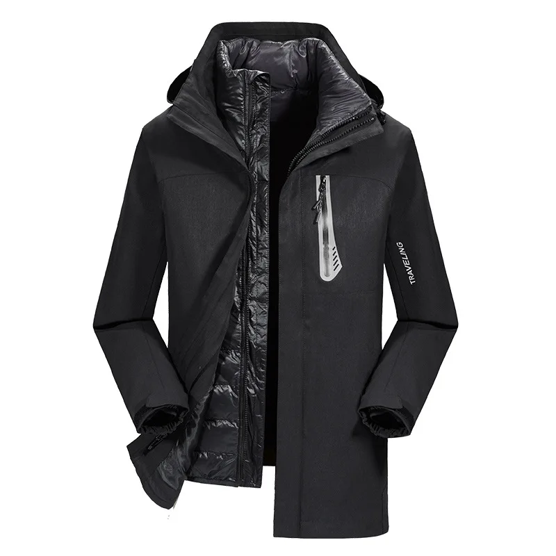 Зимний плащ куртка мужская три-в-цельный стиль плюс бархат толстый Спортивный Молодежный теплый холодный COUPLE'S куртка - Цвет: Black