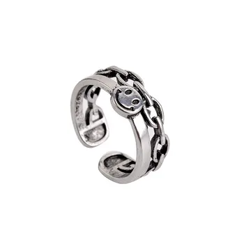 

Punk Ancient Happy Smiling Face Open Rings For Women Adjustable Stackable Silver Color Link Twisted Ring Fashion Jewelry