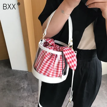 

[BXX] Transparent Handbags For Women 2020 Fashion Shoulder Bucket Bag Female Summer Hand Bag Lady Simply Travel Beach Bags HL980