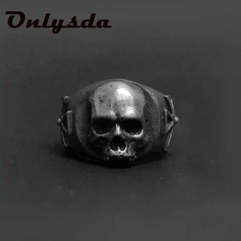 Dropshipping Men's Calvarium Skull Ring With Cross Gothic 316L Stainless Steel Biker Ring Motorcycle Band jewellery Gift Anel 3
