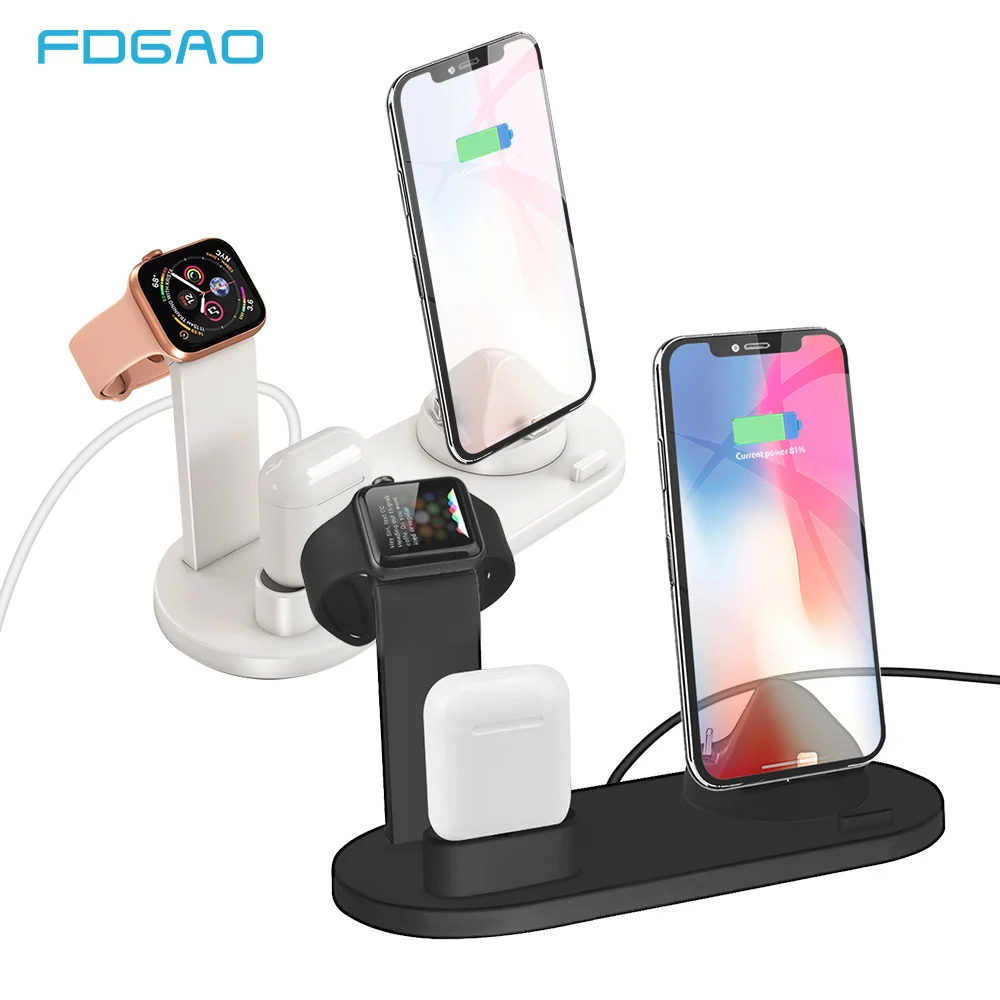 FDGAO 3 in 1 Charging Dock Station For iPhone X XR XS Max 8 7 6 Plus Apple Watch 4 3 2 1 Airpods Charger Holder Stand USB Type-C