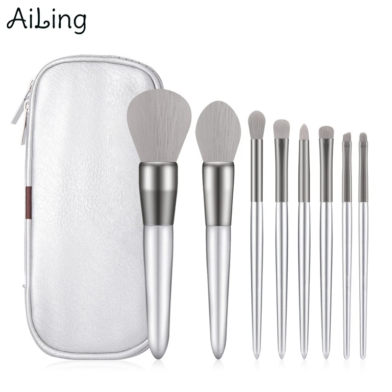 

AiLing 8pcs Silver Soft Synthetic Hair Make Up Brushes Large Powder Blush Eye Shadow Lip Blending Eyebrow Brush Set for Women