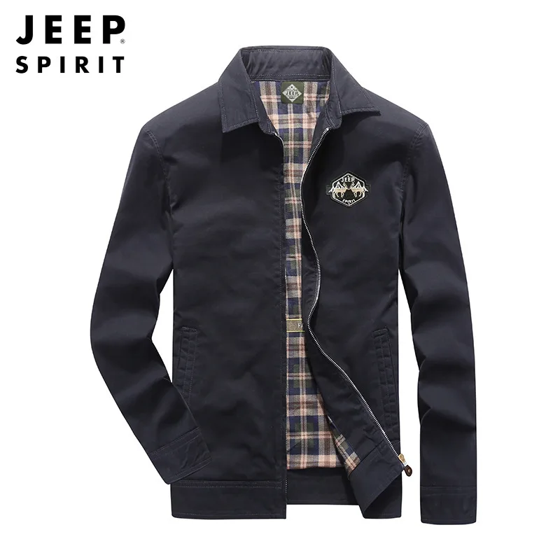JEEP SPIRIT осенняя куртка для мужчин повседневное хлопковое пальто для мужчин с длинным рукавом и отложным воротником военная куртка размера плюс Chaquetas Hombre - Цвет: Black Blue