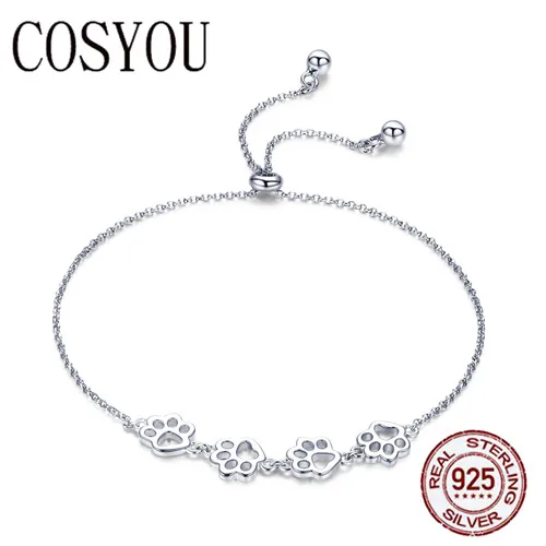 

COSYOU New Arrival Genuine 925 Sterling Silver Animal Footprints Chain Bracelets for Women Valentines Day Jewelry Gift SCB096