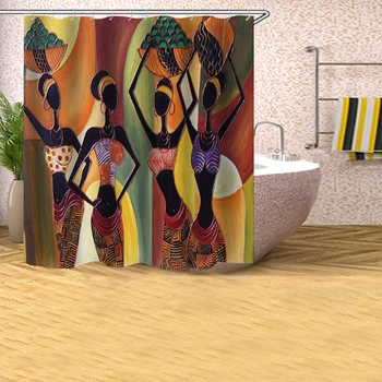 

Window Cover With Hook Indoor Fashion Gift Hotel For Bathroom Cartoon Home Decoration African Woman Printed Room Shower Curtain