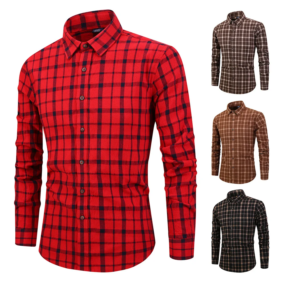 Новая Осенняя Модная брендовая мужская одежда Slim Fit Мужская рубашка с длинными рукавами мужская клетчатая хлопчатобумажная повседневная мужская рубашка Social S15