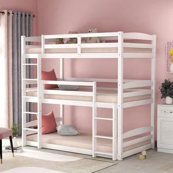 

Solid Wooden Twin Over Twin Loft Bunk Bed Strong Sturdy Frame for Adults Kids Separable Safe Sleeping Bed with Ladder