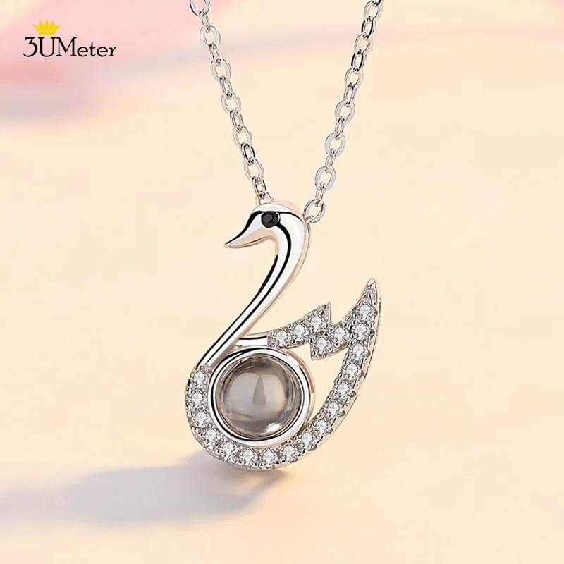3UMeter ожерелье с сердечком для женщин 100 языков I Love you Проецирование кулон ожерелье воспоминания о романтической любви свадебное ожерелье - Окраска металла: Silver