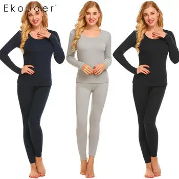 

Ekouaer Women Thermal Underwear Set O-Neck Long Sleeve Top and Bottom Pajama Set Body Keep Warm Women Winter Clothes