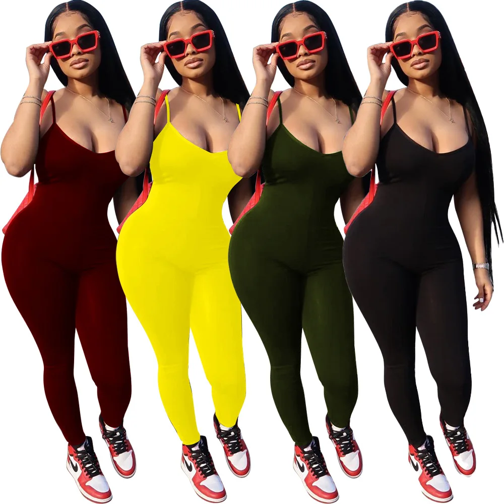 Женский спортивный комбинезон без рукавов повседневный слитный с V-образным