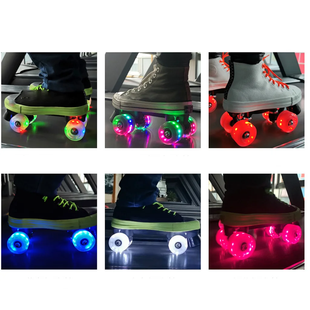 4 Pack LED Roller Skate Wheels Light Up w Bearing for Double Row Skating 