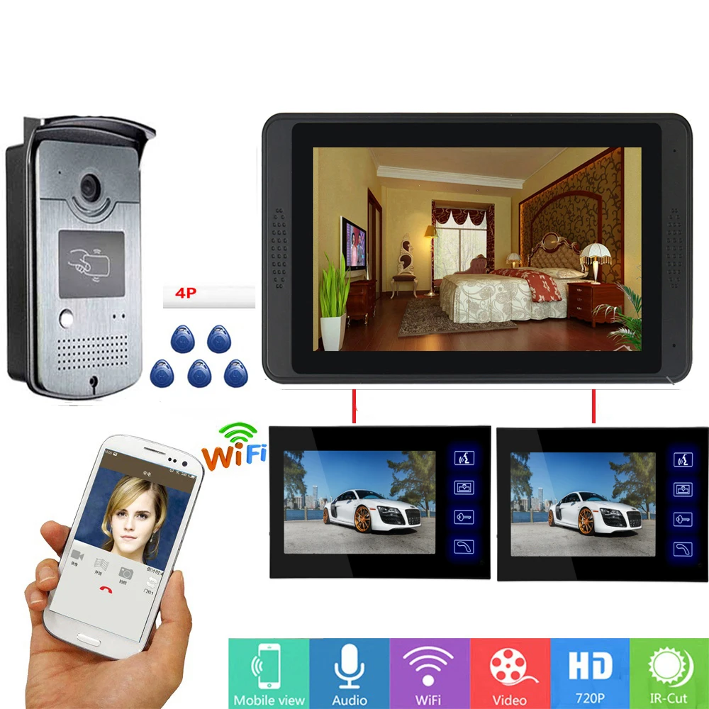 

RFID Access Control IR Camera Video Intercom 7Inch LCD WIFI Wireless Video Door Phone Doorbell APP Remote Unlock Intercom System