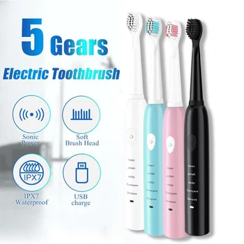 

Ultrasonic Sonic Electric Toothbrush Rechargeable Tooth Brushes Washable Electronic Whitening Teeth Brush Adult Timer Brush