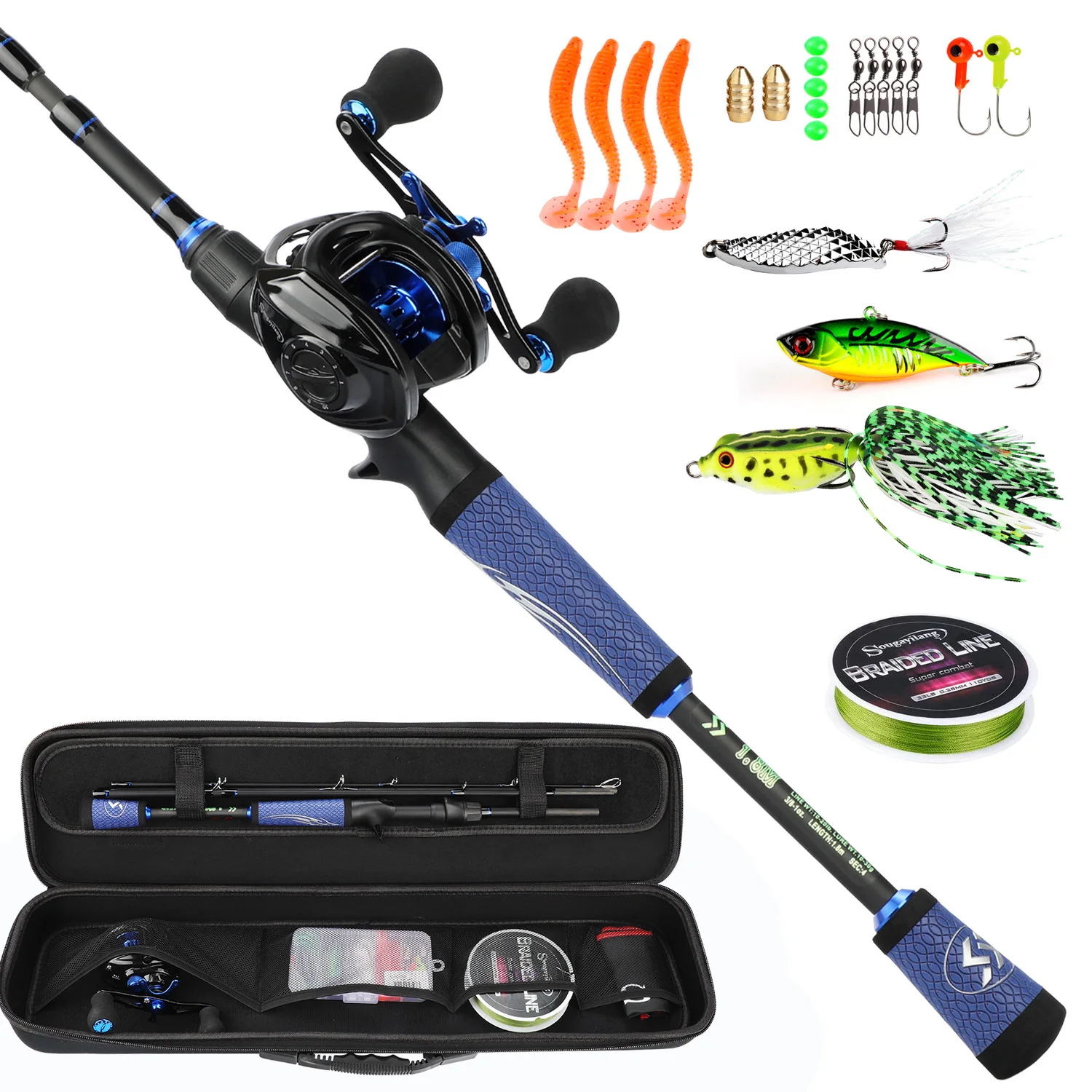 

Sougayilang 1.8m-2.4m Carbon Fiber Casting Fishing Rod and 7.0:1 High Speed Baitcsting Reel with Fishing Bag Line Lure Hooks Set