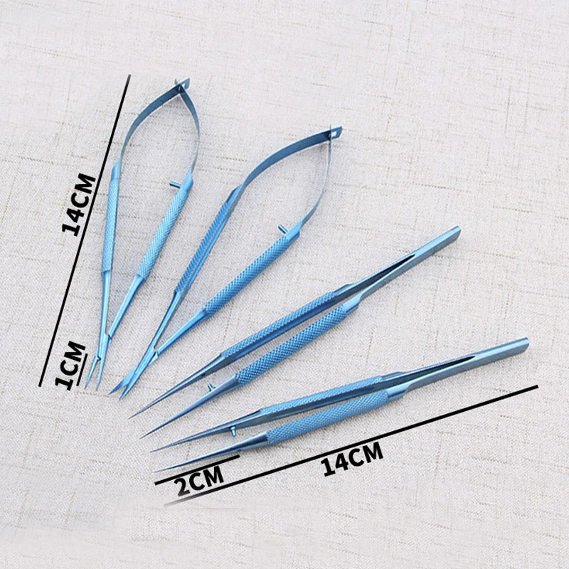 4pcs/set 14cm Titanium microsurgical instruments microsurgery instruments Kit scissors needle holder forceps 4pcs/set 14cm Titanium microsurgical instruments microsurgery instruments Kit scissors needle holder forceps