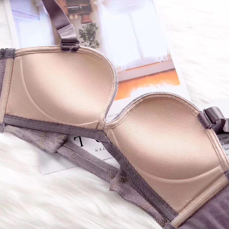 glittery hollow out sexy women lingerie wire free adjustable Bralette seamless panties thick bra brief set fashion underwear