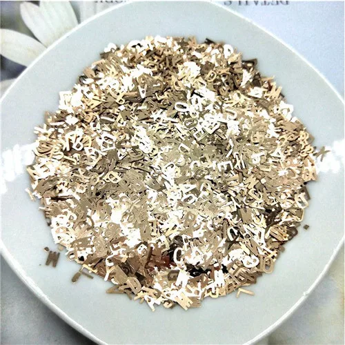 Soild light gold 10g Ультра-тонкая PET блестки 5 мм Письмо Лазерный блеск 3D блестка для ногтей пайетки Eo-Friendly свободные блестки для украшения для ногтей 10 г - Цвет: Soild light gold 10g