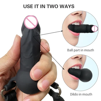 Dildo Gag Adjustable Silicone Lockable Ball for BDSM Games Penis Mouth Gag SM Cock Adult Sex Toys Harness Bondage Restraints 2