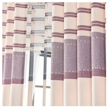 

Nordic Cotton and Linen Stripe Printing Shade Curtains for Living Dining Room Bedroom Polyester / Cotton French Window Curtain