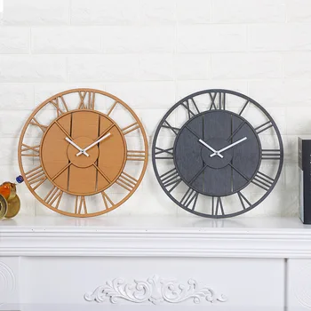 

European Wood Roman Wall Clock Modern Design Vintage Retro Kitchen Clock 3D Decoration Hanging Bedroom Wall Watch Home Decor 14"