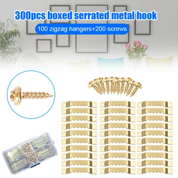 

HOT 100 pcs Sawtooth Hangers Picture Frame Hanging 40mm Hanger Double Hole with 200 Screws Golden NDS