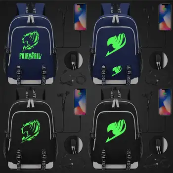 

Green Luminous Fashion Anime Cartoon Fairy Tail USB Boy Girl Book School bag Women Teenagers Men Laptop Backpack Packsack
