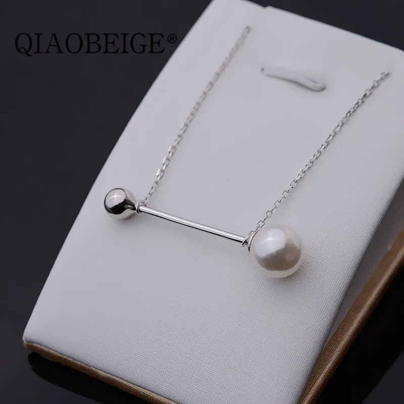 

QIAOBEIGE diy accessory new pearl necklace with chain 925 sterling silver pendant necklace for women Natural pearl jewelry
