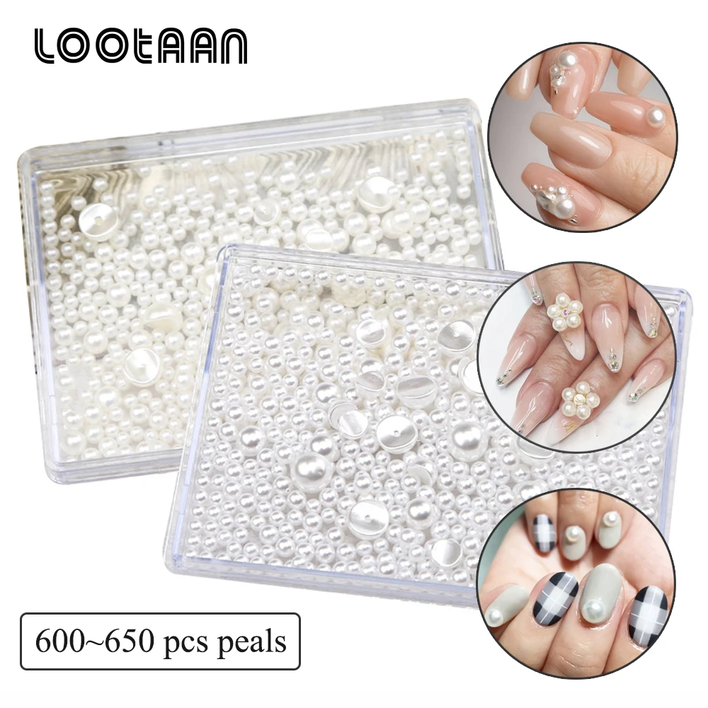Lootaan 600 ~ 650 шт жемчуг для ногтей украшения 3D дизайна Инструмент Круглый радиан