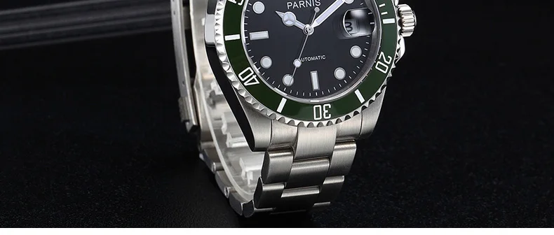 Parnis 40 мм, Мужские автоматические механические часы с зеленым ободком, керамические часы Diver steel Miyota 8215, мужские часы t, мужские часы, marque de Lux