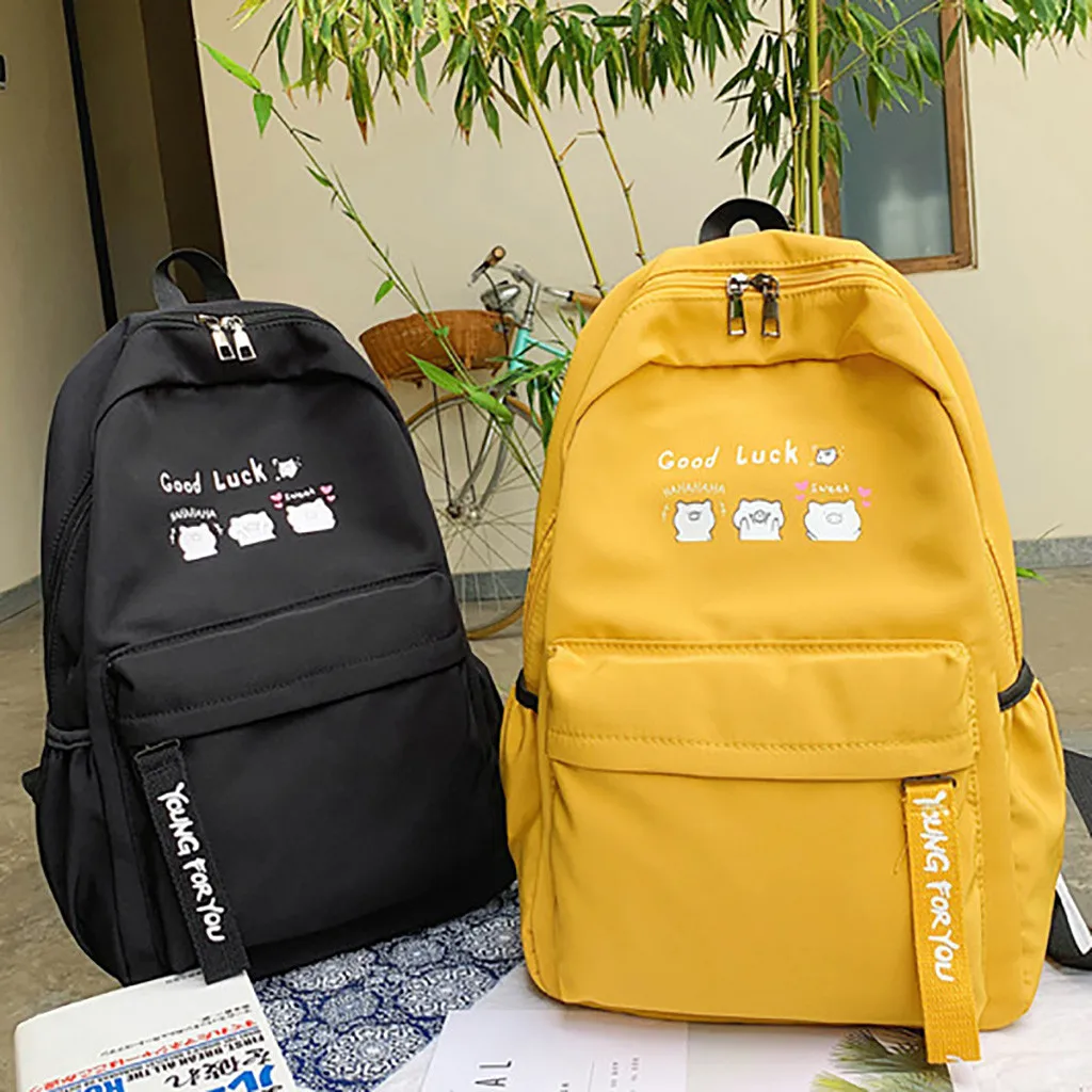 Korean Nylon Solid Color Travel Backpack Women Large Capacity Lightweight Portable Schoolbag Teenager Multi Pockets Back Packs