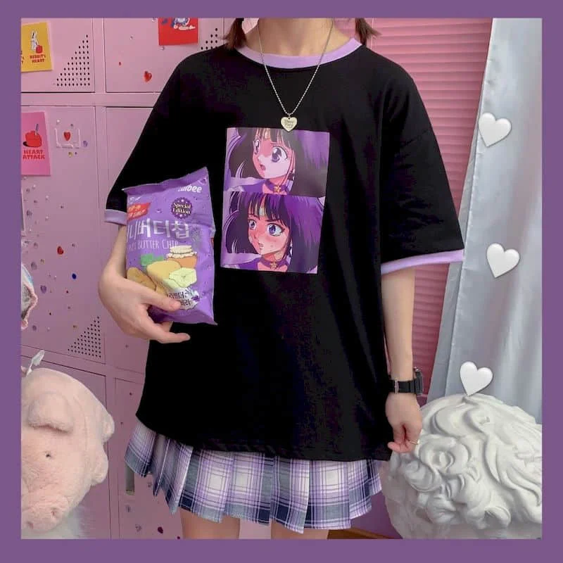 

NiceMix Harajuku Kawaii Short Sleeve T-shirt Women Summer Tops 2020 Cartoon Graphic Tees Shirt Schoolgirl Young Style t shirt