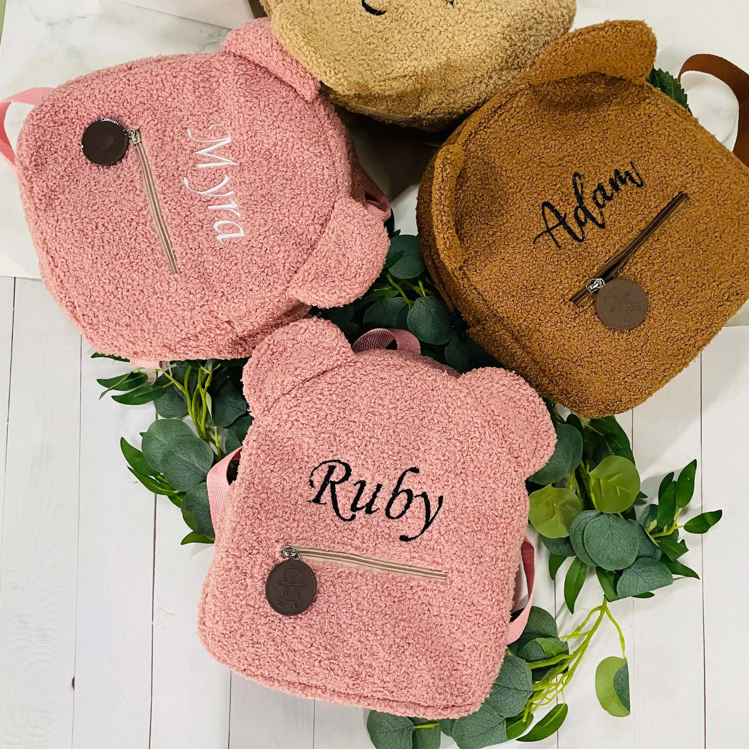 Mochila bordada personalizada para niños pequeños, bolso ligero de oso de felpa, mochila con nombre personalizado, regalo para niños, niñas y damas