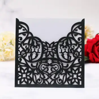 

12PCS Wedding Invitations Cards Kit, Flower Pocket 5x7'' Laser Cut Flora Lace Invitation Cards Cover Holder
