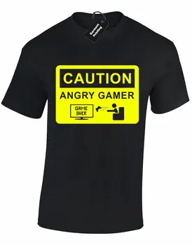 

CAUTION ANGRY GAMER MENS T SHIRT JOY PAD VIDEO GAME RETRO FUNNY GIFT