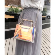 Женская сумка на плечо, прозрачные сумки через плечо для женщин, с рисунком кота, лазерная, Радужная, дамская сумка, сумки, лазерная, индивидуальная сумочка