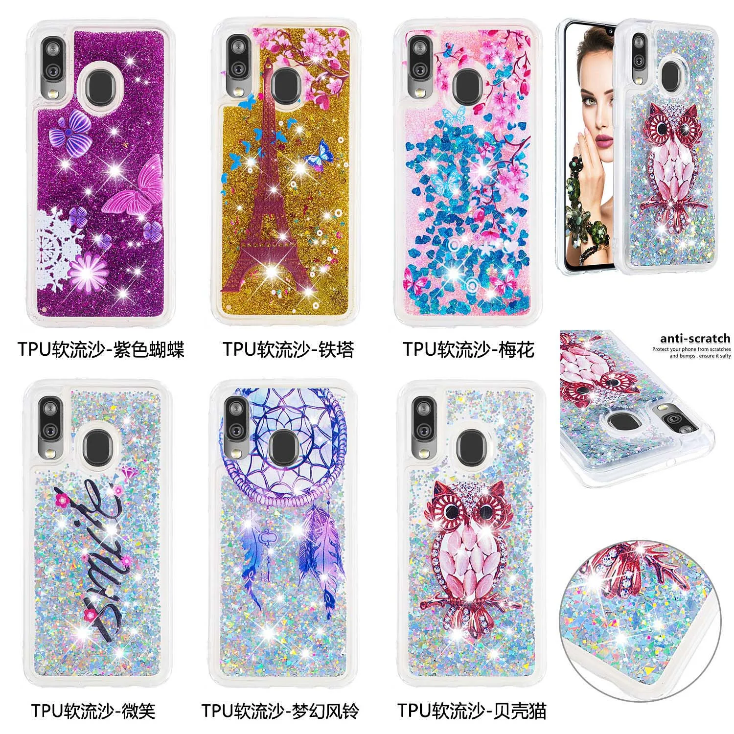 

Fashion Bling Phone Cases for Samsung Galaxy A40 A20 A30 A80 A90 A60 A20e A10e M40 A2 Core Liquid Quicksand Soft TPU Shell Coque